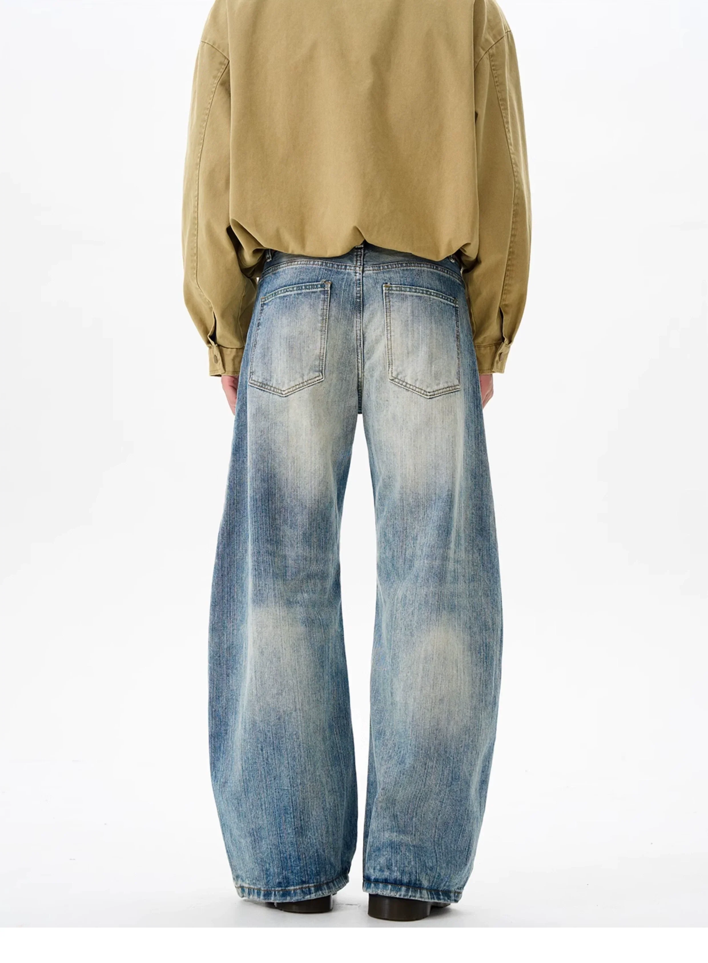 Heavy Knee Distressed Wide Leg Blue Jeans - Image 11