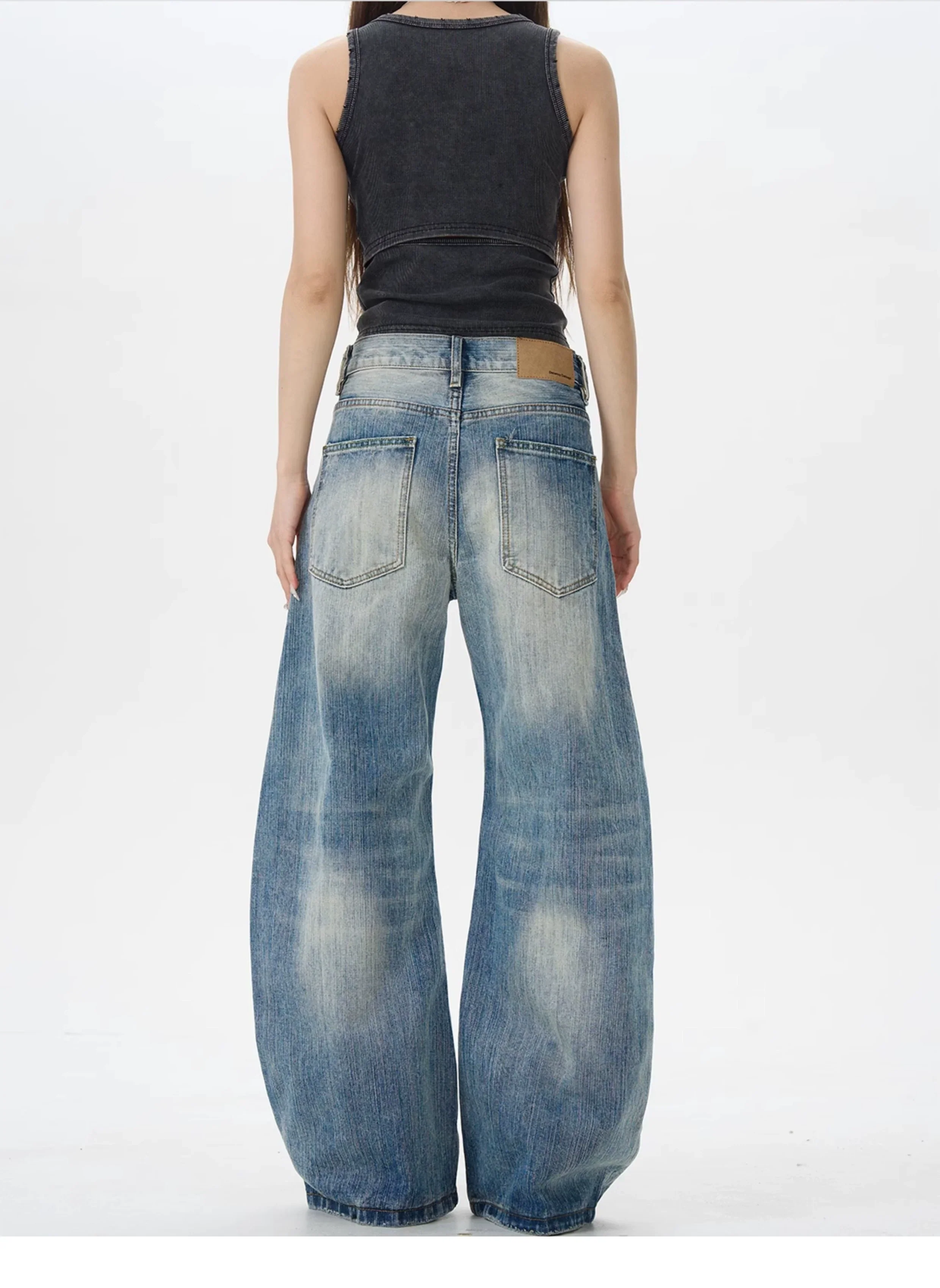Heavy Knee Distressed Wide Leg Blue Jeans - Image 12