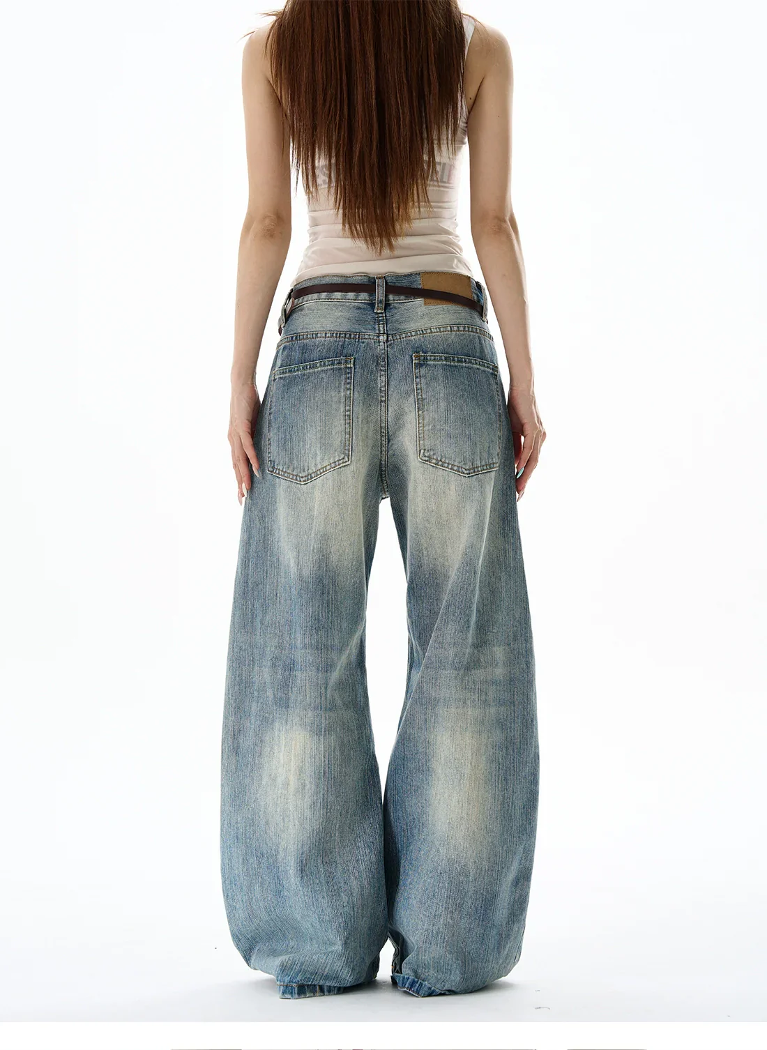 Heavy Knee Distressed Wide Leg Blue Jeans - Image 7