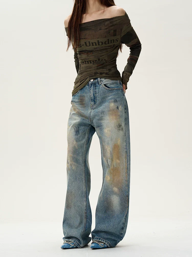 Distressed Blue Wide Leg Baggy Jeans - Image 2