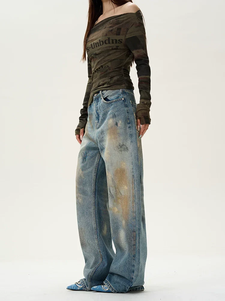 Distressed Blue Wide Leg Baggy Jeans - Image 3