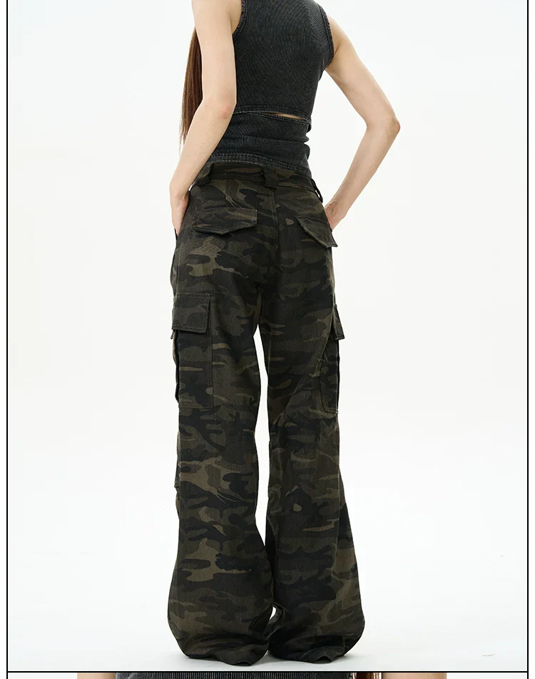 Camo Print Wide-Leg Multi-Pocket Cargo Pants - Image 4
