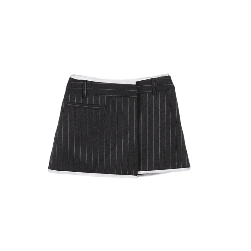 Pinstriped Mini Skirts with Contrast Trim - Image 3