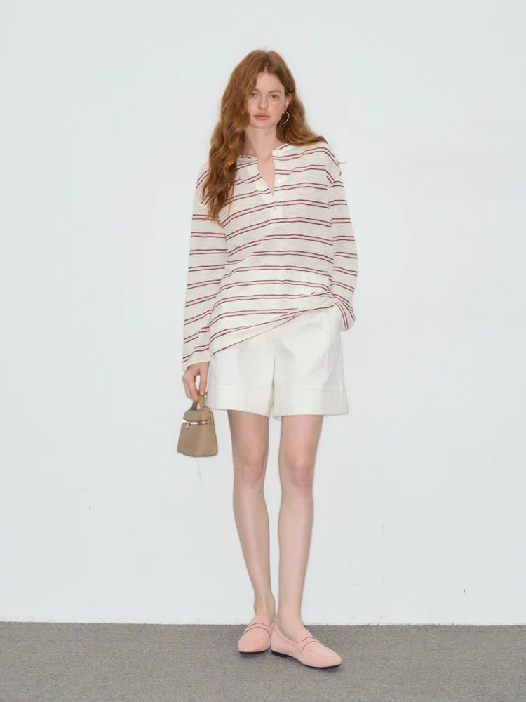 Striped V-Neck Long Sleeve Sweatshirt - Image 3