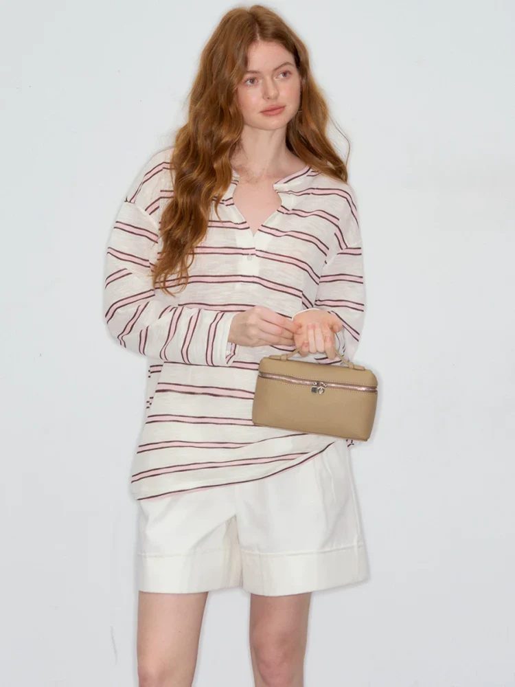 Striped V-Neck Long Sleeve Sweatshirt - Image 4