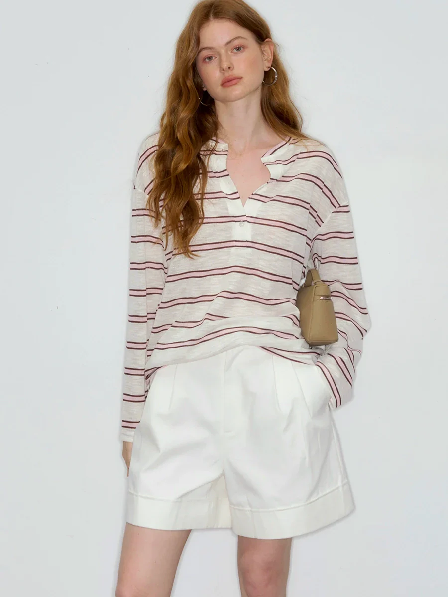 Striped V-Neck Long Sleeve Sweatshirt - Image 6
