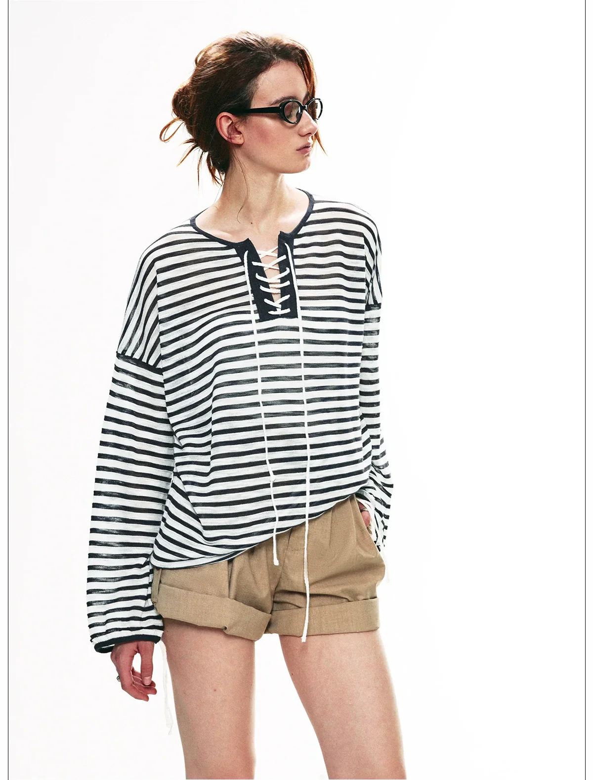 Nautical Lace-Up Striped Top - Image 10