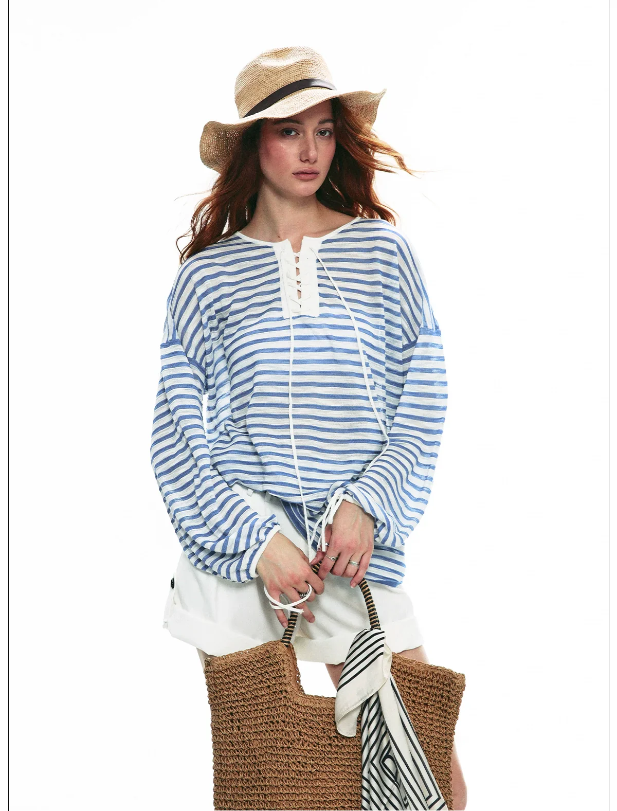 Nautical Lace-Up Striped Top - Image 12