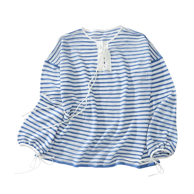 Nautical Lace-Up Striped Top - Image 3