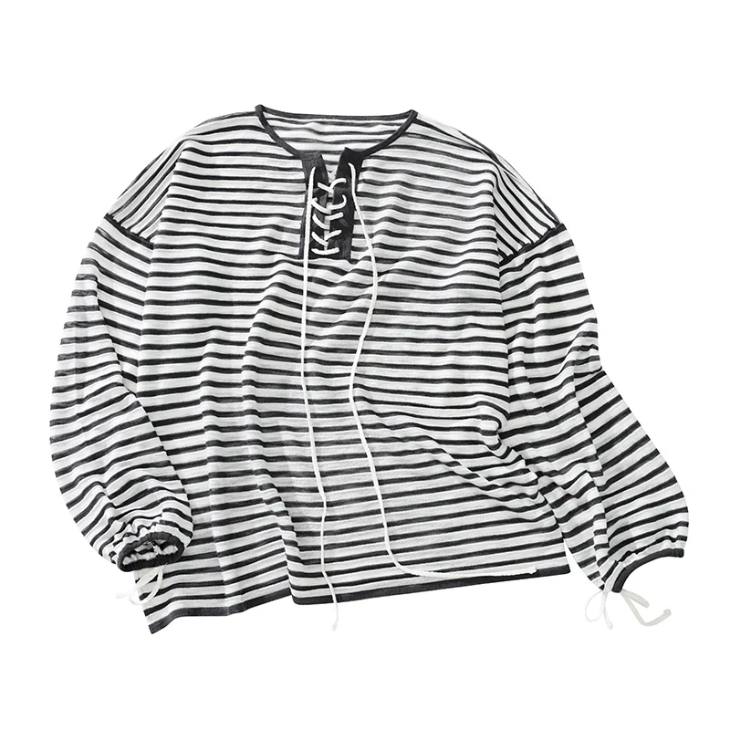 Nautical Lace-Up Striped Top - Image 5