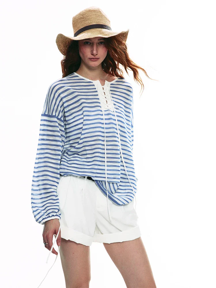 Nautical Lace-Up Striped Top - Image 6