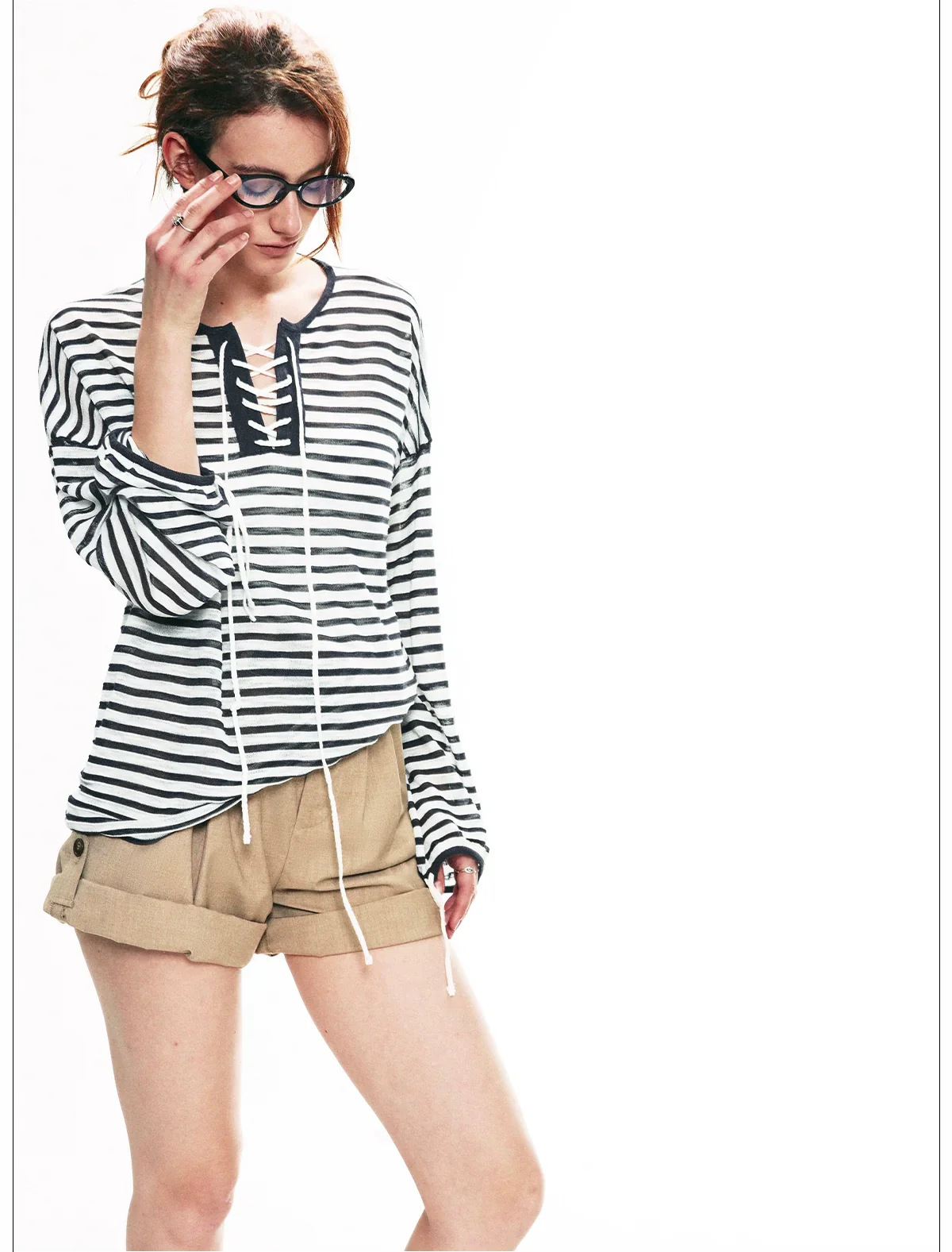 Nautical Lace-Up Striped Top - Image 9
