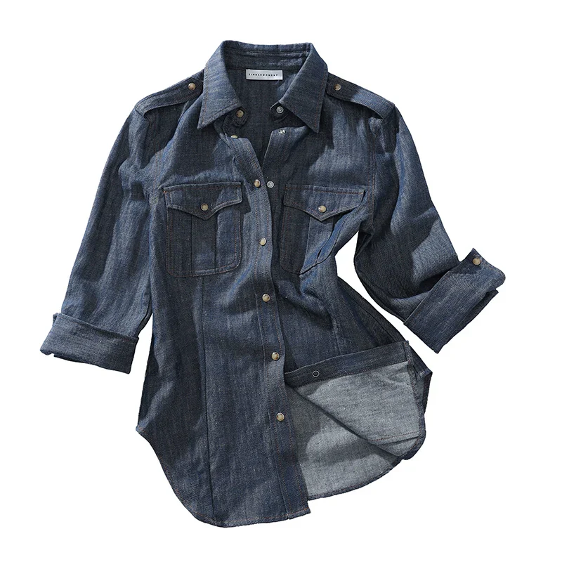 Military-Style Denim Shirt - Image 2