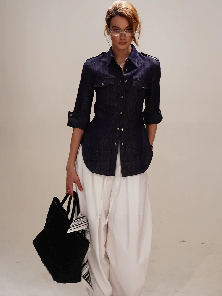 Military-Style Denim Shirt - Image 4