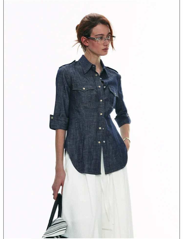 Military-Style Denim Shirt - Image 5
