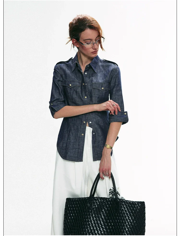 Military-Style Denim Shirt - Image 6