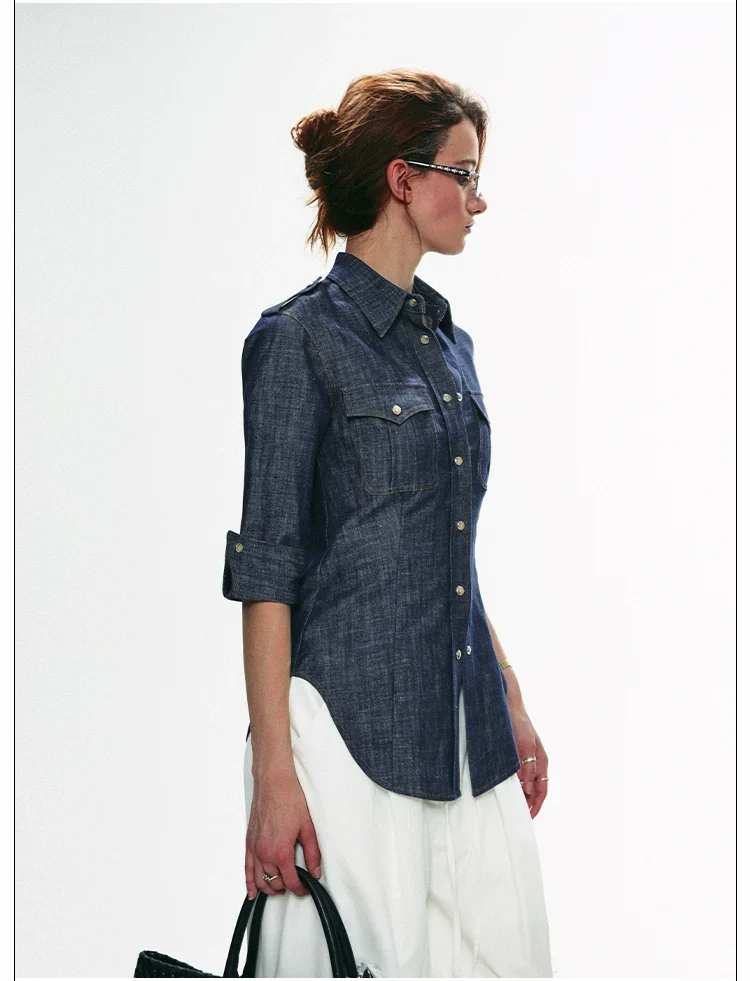 Military-Style Denim Shirt - Image 8