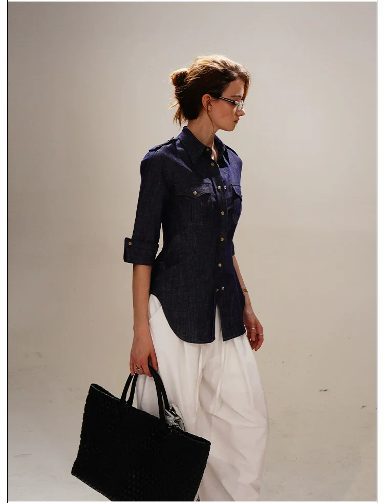 Military-Style Denim Shirt - Image 9