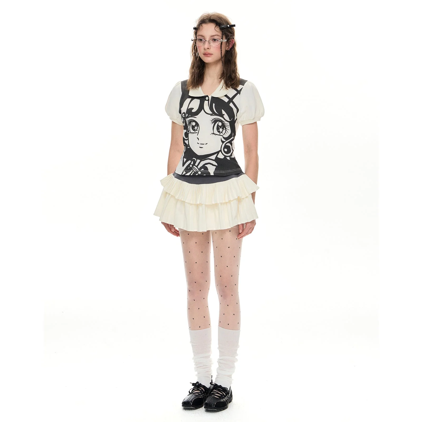 Anime-Inspired Polo & Pleated Skirt Set - Image 3