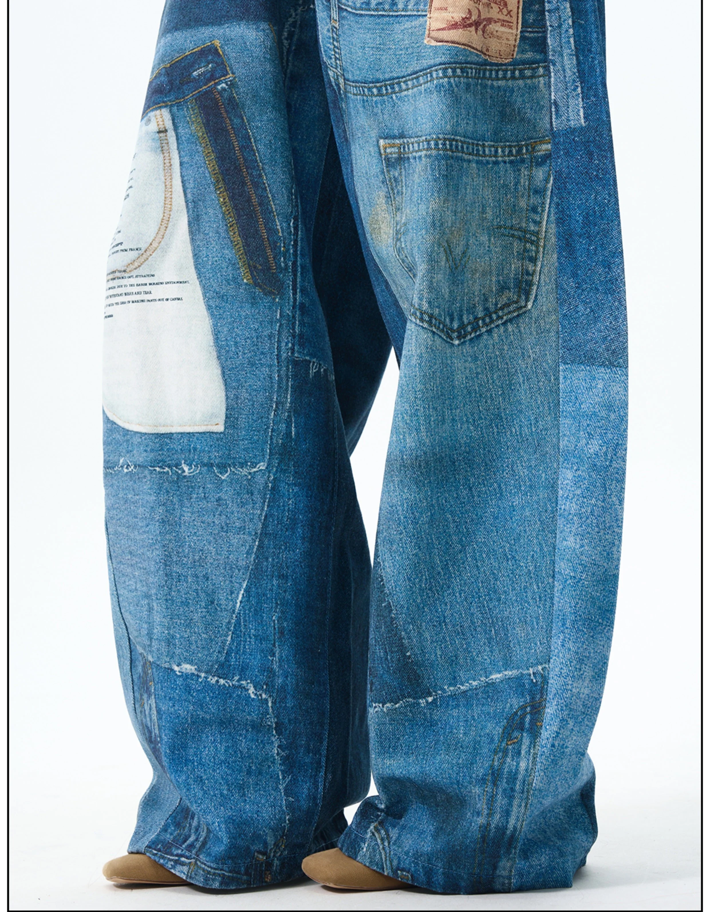 Patchwork Wide Leg Denim Jeans - Image 7