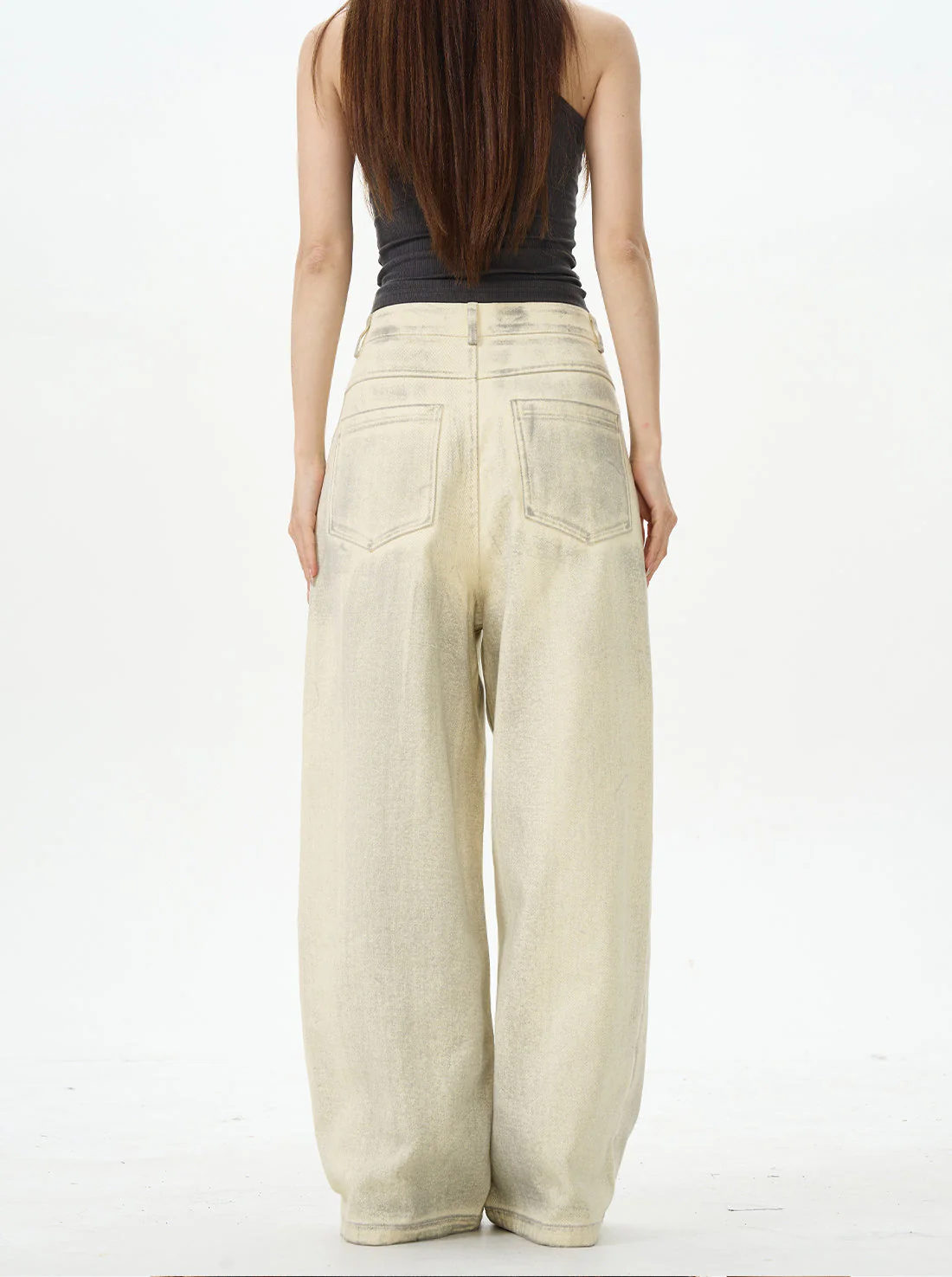 Embroidered Cream Wide Leg Pants - Image 10