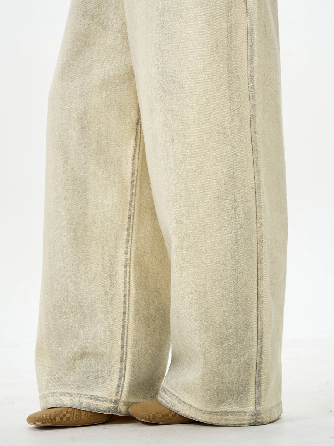 Embroidered Cream Wide Leg Pants - Image 2