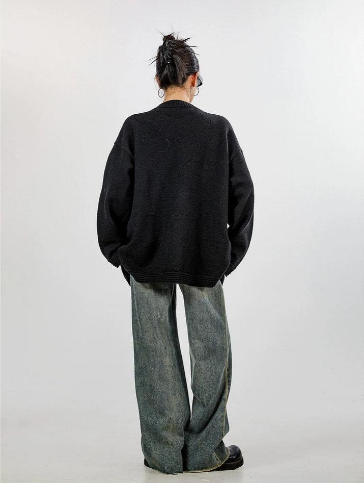 Ribbed Trim Oversized Button Zip Knit Cardigan - Image 10