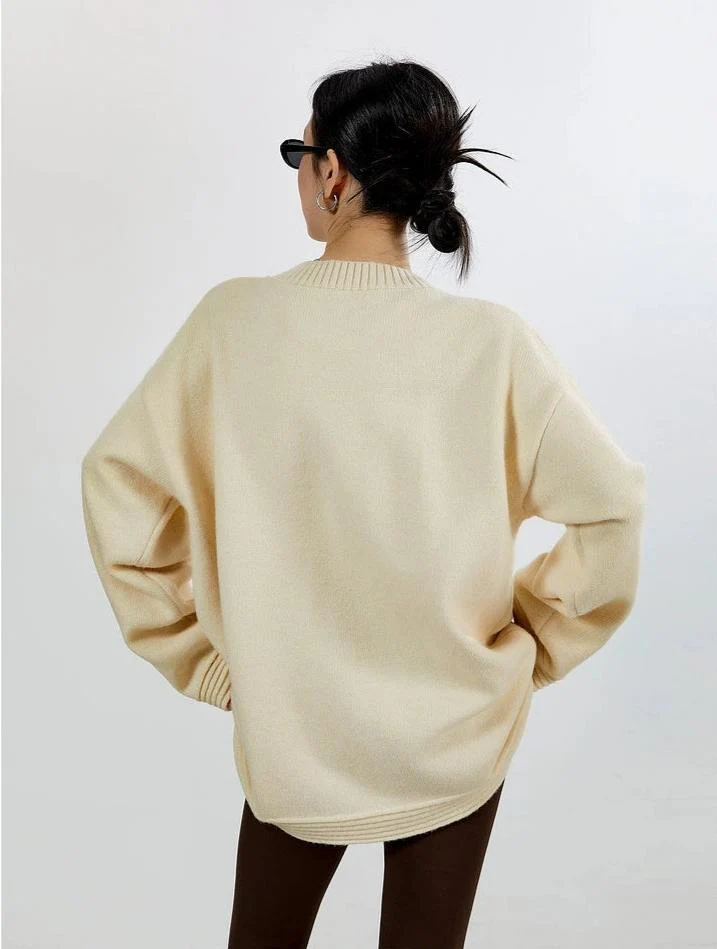 Ribbed Trim Oversized Button Zip Knit Cardigan - Image 24