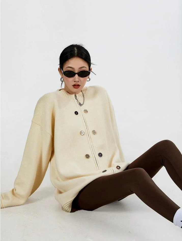 Ribbed Trim Oversized Button Zip Knit Cardigan - Image 25