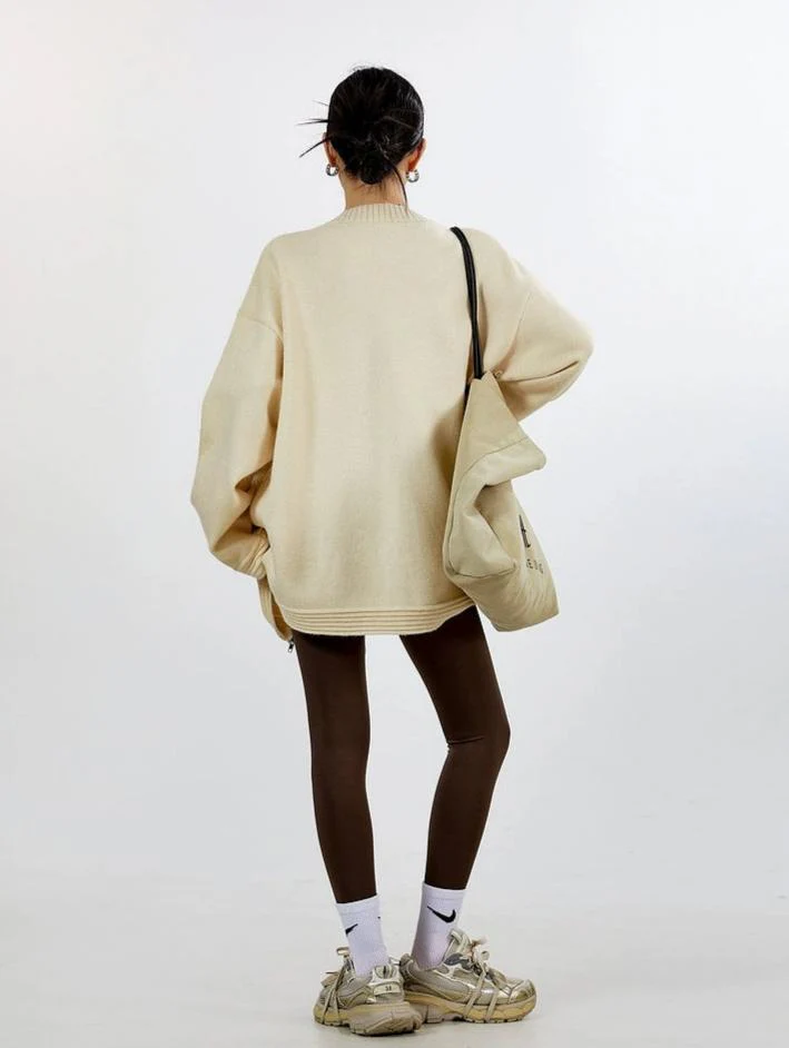 Ribbed Trim Oversized Button Zip Knit Cardigan - Image 28