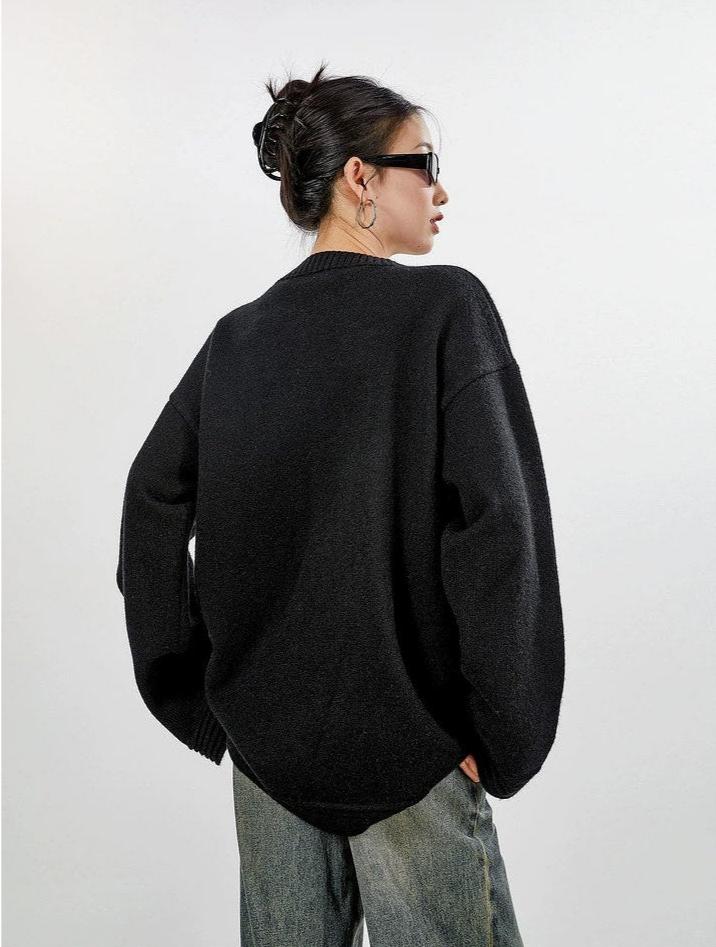 Ribbed Trim Oversized Button Zip Knit Cardigan - Image 5