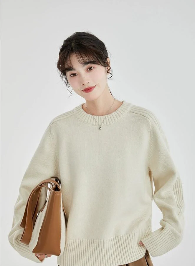 Drop Shoulders Ribbed Crewneck Sweater - Image 2