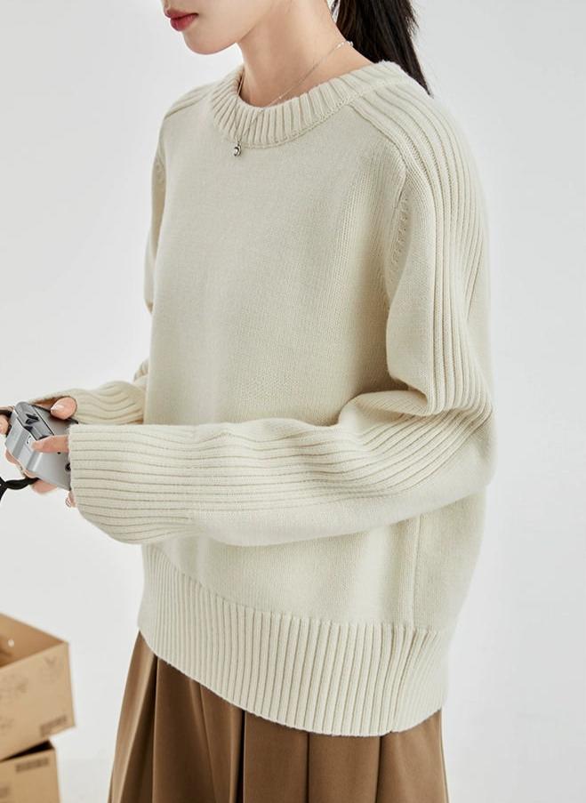 Drop Shoulders Ribbed Crewneck Sweater - Image 4
