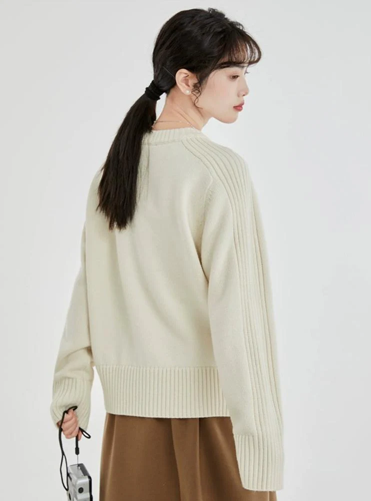 Drop Shoulders Ribbed Crewneck Sweater - Image 6