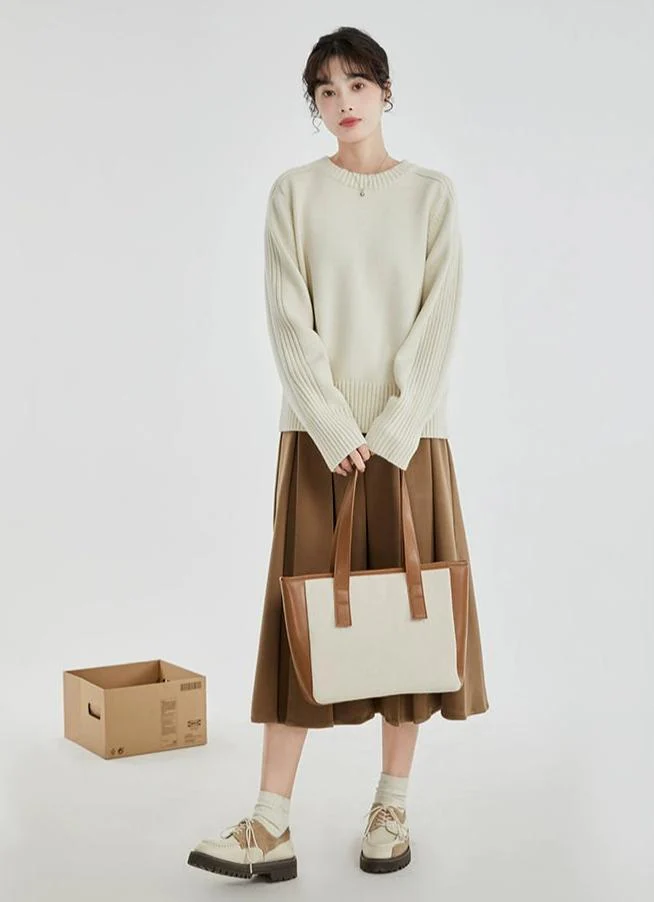 Drop Shoulders Ribbed Crewneck Sweater - Image 7