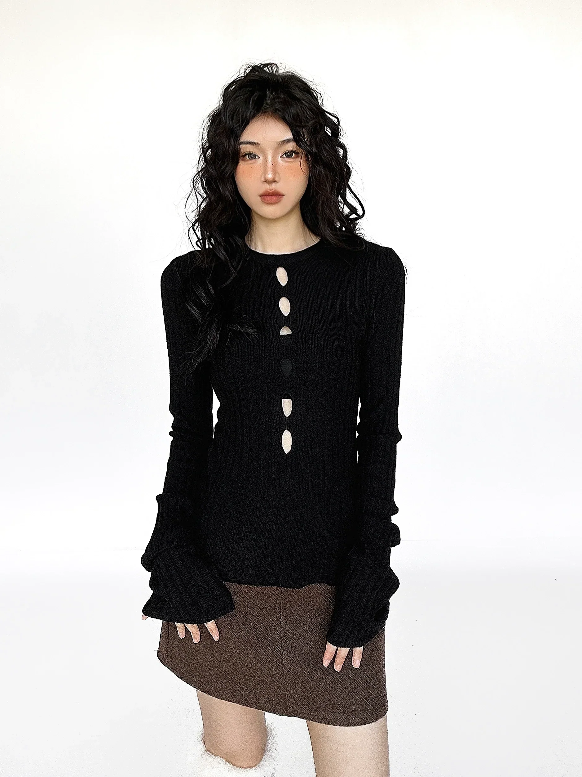 Cutout Ribbed Bell Sleeve Top - Image 10