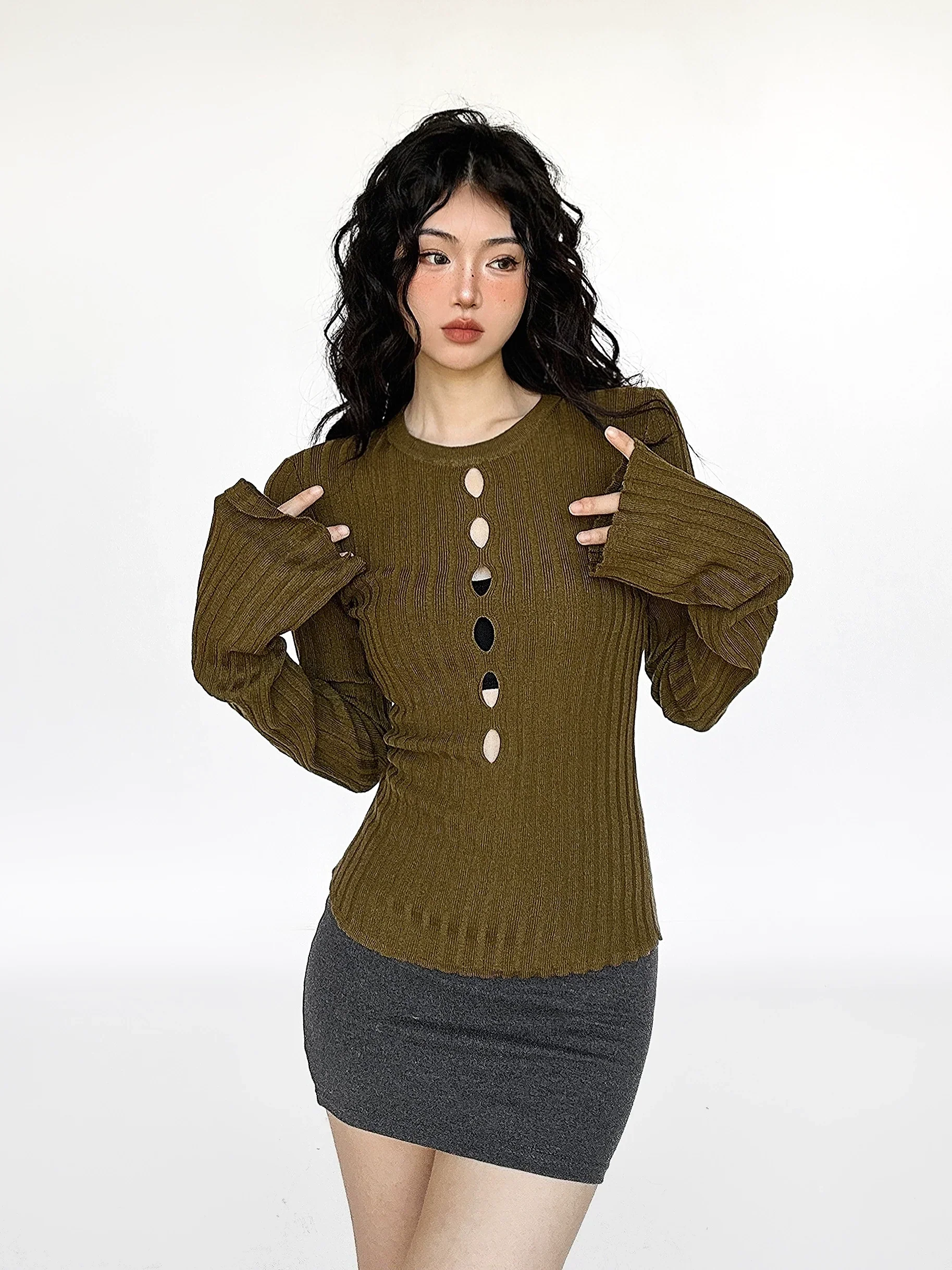 Cutout Ribbed Bell Sleeve Top - Image 2