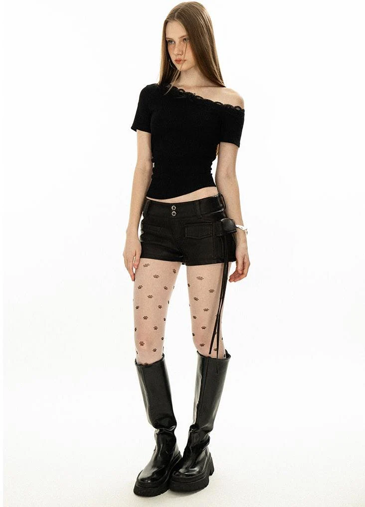 Lace Trim Off Shoulder Top - Image 2