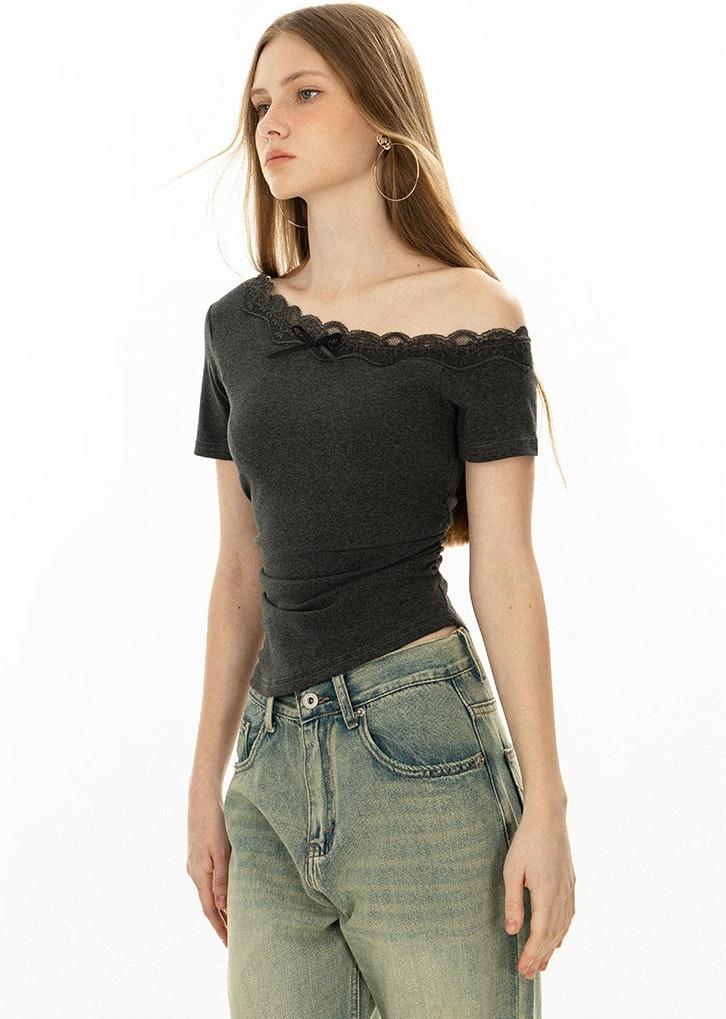 Lace Trim Off Shoulder Top - Image 5