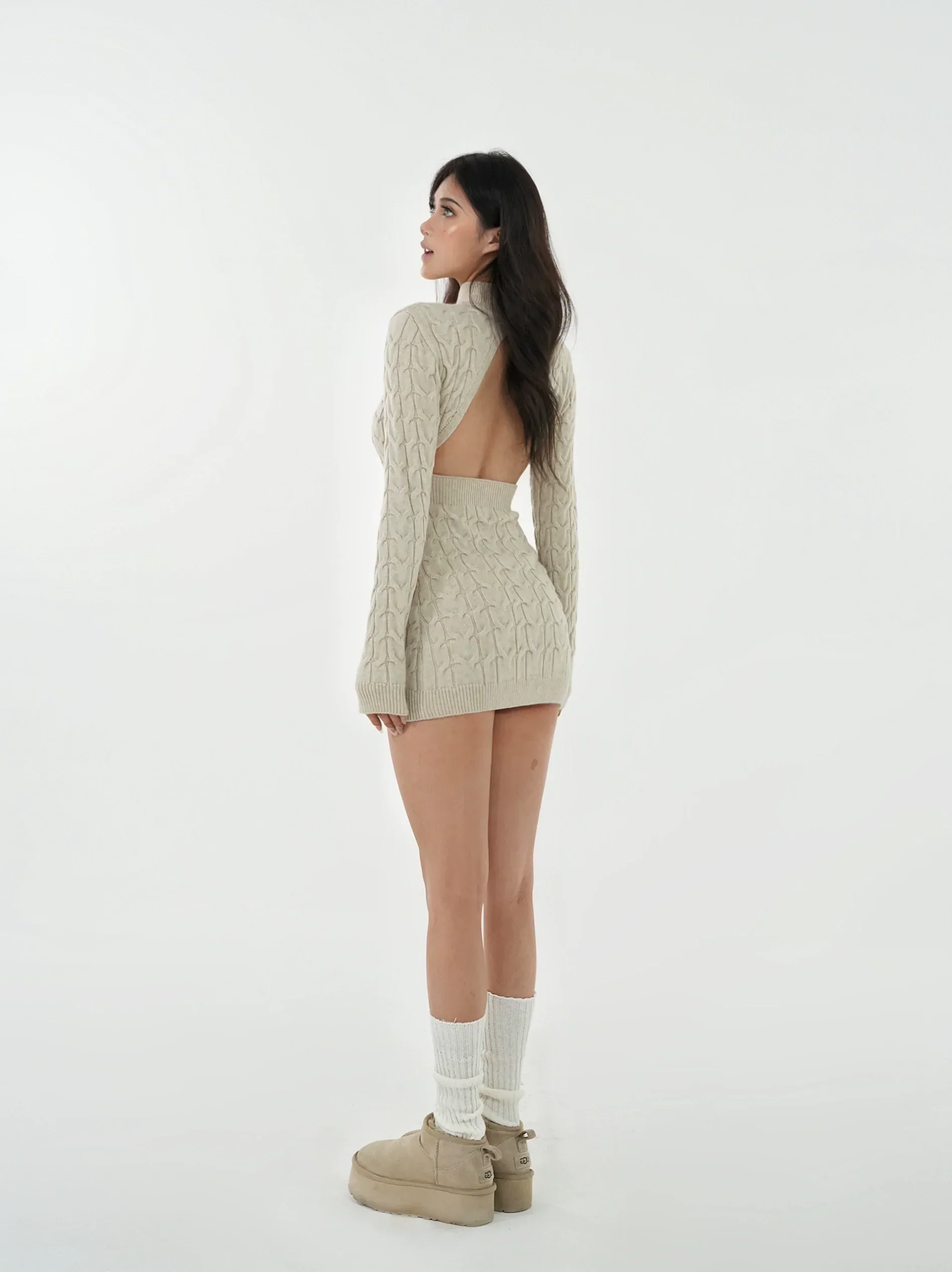 Open-Back Cable Knit Dress - Image 4
