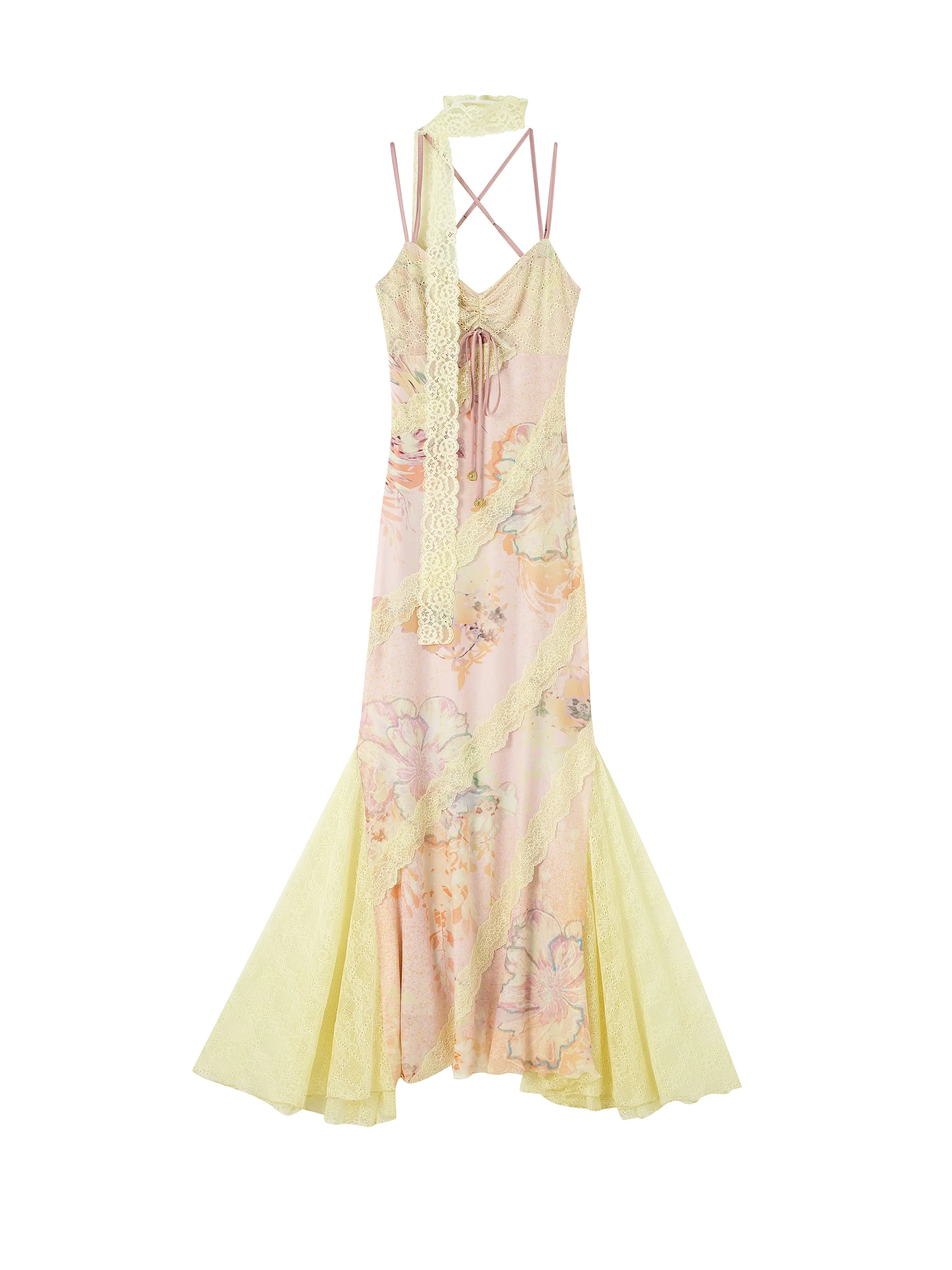 Floral Lace-Trim Fitted Mermaid Slip Dress - Image 9