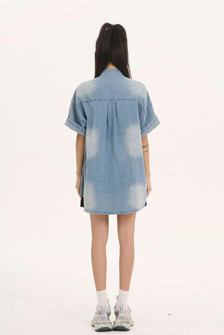 Oversized Faded Denim Button Shirt - Image 7