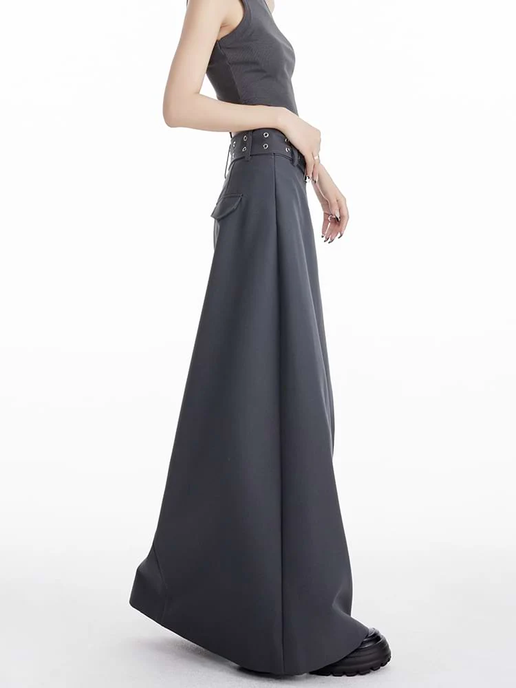 Maxi Skirt with Side Slit and Grommet Belt - Image 6