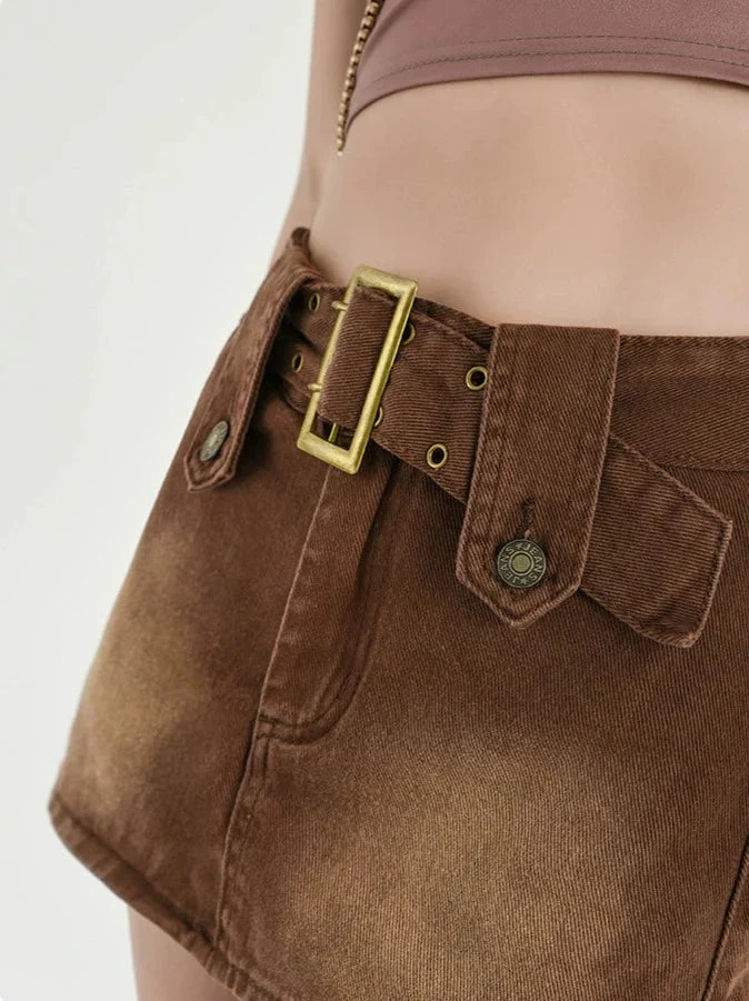 Buckled Denim Mini Skirt - Image 5