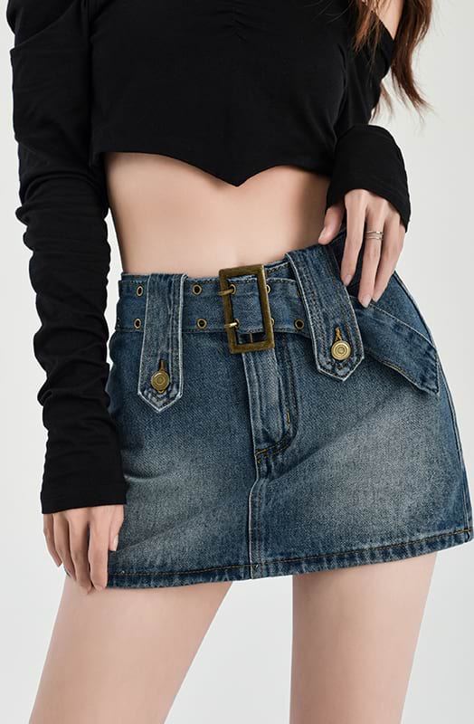 Buckled Denim Mini Skirt - Image 8