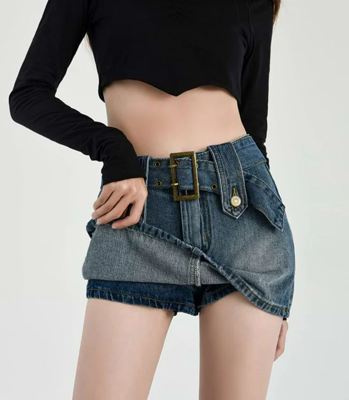 Buckled Denim Mini Skirt - Image 9
