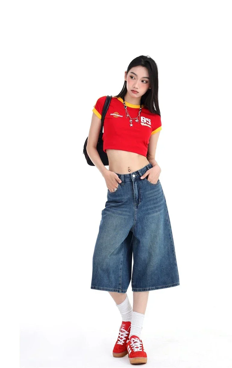 High Waist Denim Culotte Shorts - Image 11