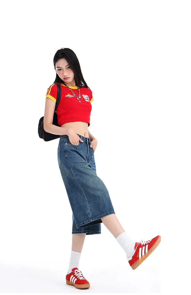 High Waist Denim Culotte Shorts - Image 12