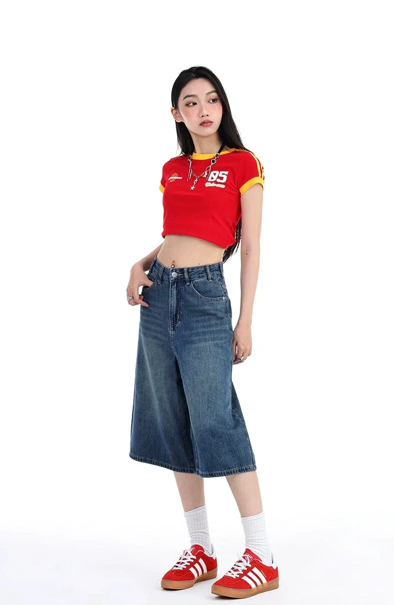 High Waist Denim Culotte Shorts - Image 13