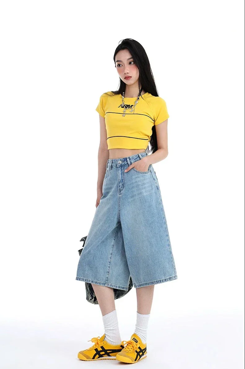 High Waist Denim Culotte Shorts - Image 14